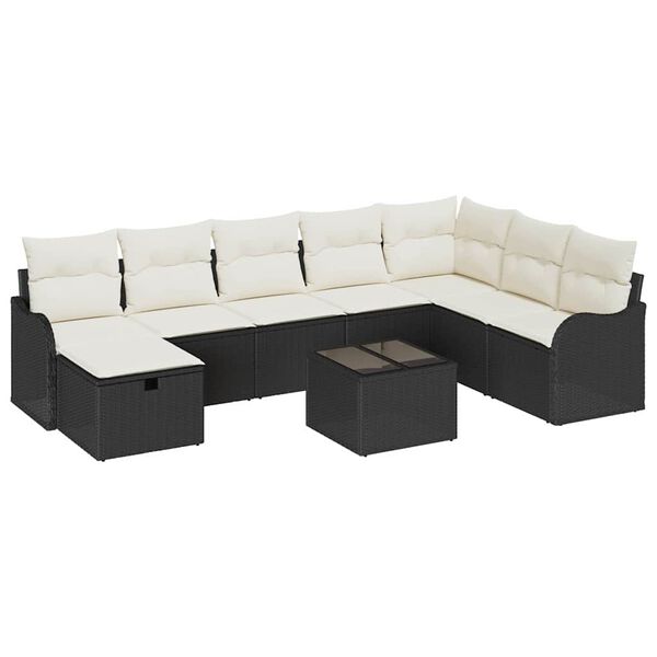 vidaXL Garten-Sofa-Set mit Kissen 9 pcs Schwarz Poly Rattan