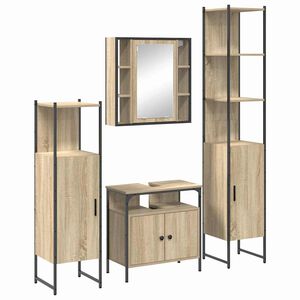 vidaXL Badezimmerm&ouml;bel-Set mit Regal 4 pcs Sonoma-Eiche Holzwerkstoff