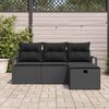 vidaXL Garten-Sofa-Set mit Kissen 4 pcs Schwarz Poly Rattan