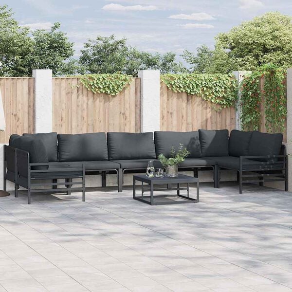 vidaXL Gartensofa-set mit Kissen 7 pcs Schwarz Stahl