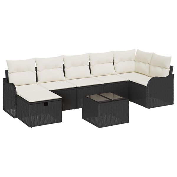 vidaXL Sofa Set mit Kissen 8 pcs Schwarz und Creme Poly-Rattan