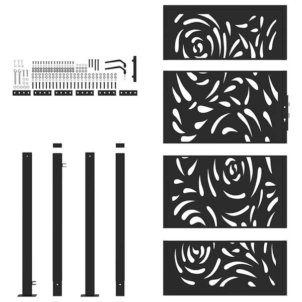 vidaXL Gartentor Schwarz 100x175 cm Stahl Flammendesign