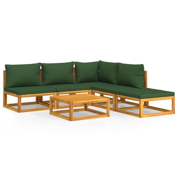 vidaXL 6-tlg. Garten-Lounge-Set mit Grünen Kissen Massivholz