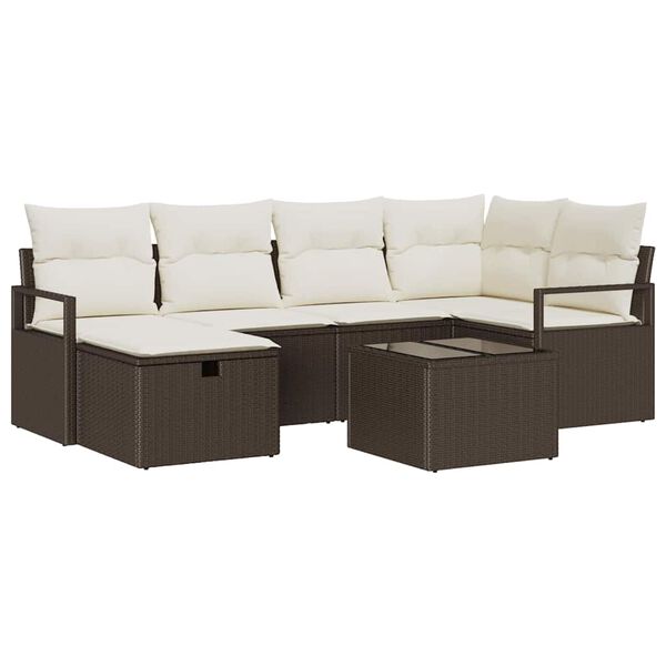 vidaXL Sofa Set mit Kissen mit Speicher Braun und Creme Poly-Rattan