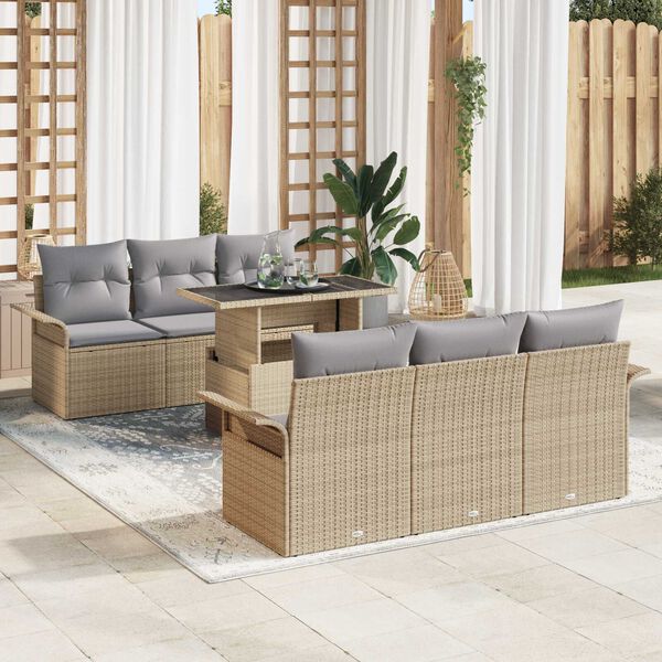 vidaXL Gartensofa-set mit Kissen 7 pcs Beige Poly-Rattan
