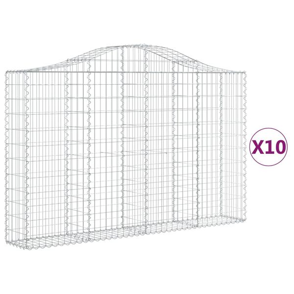 vidaXL Gabionen mit Hochbogen 10Stk. 200x30x120/140cm Verzinktes Eisen