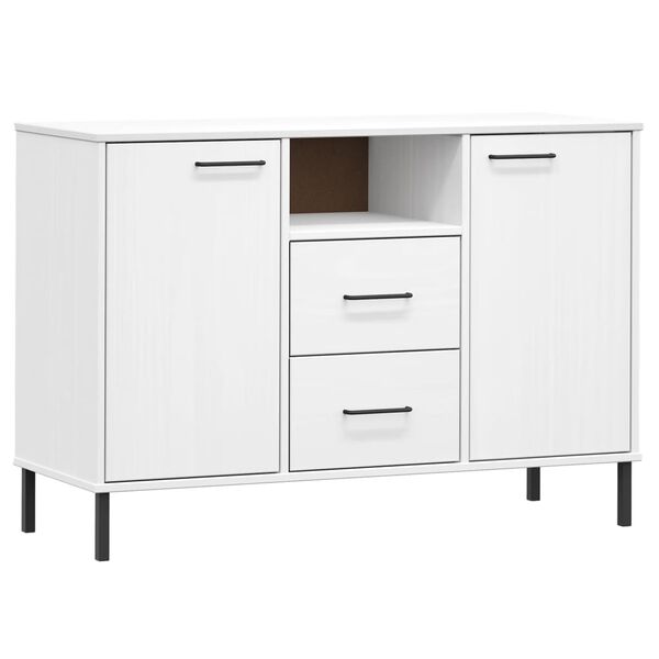 vidaXL Sideboard OSLO mit Metallbeinen Weiß 113x40x77 cm Massivholz