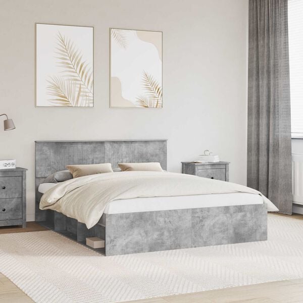 vidaXL Bettrahmen mit Kopfteil Beton 160 x 200 cm Massives Kiefernholz