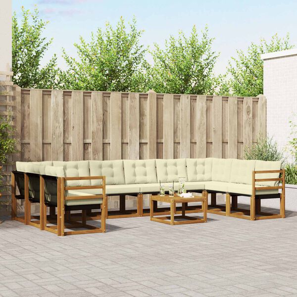 vidaXL Outdoor-Sofagarnitur mit Kissen 11 pcs Natur und Creme