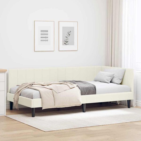 vidaXL Eckbettgestell mit Kopfteil Creme 90 cm x 190 cm Samt