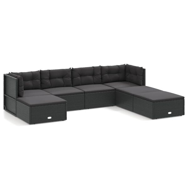 vidaXL 7-tlg. Garten-Lounge-Set mit Kissen Schwarz Poly Rattan