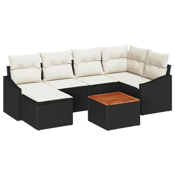 vidaXL Gartensofa-set mit Speicher 7 pcs Schwarz und Creme Poly-Rattan
