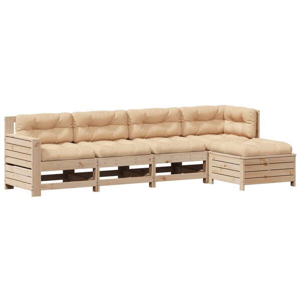 vidaXL 5-tlg. Garten-Lounge-Set mit Kissen Massivholz Kiefer