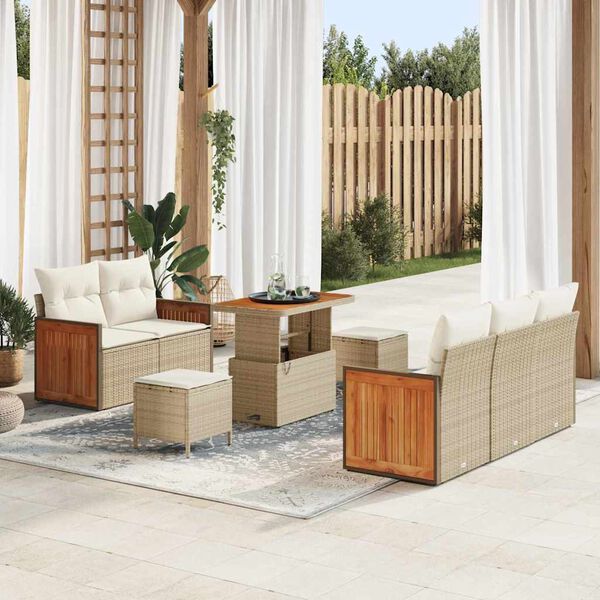 vidaXL Gartensofa-set mit Kissen 10 pcs Beige und Creme Poly-Rattan