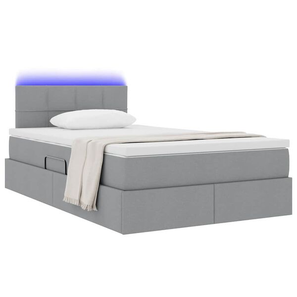 vidaXL Bett mit Stauraum und LED mit LED Hellgrau 120 x 190 cm Stoff