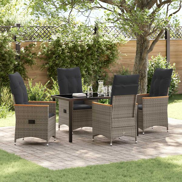 vidaXL Garten Essgruppe mit Kissen 5 pcs Grau Poly-Rattan