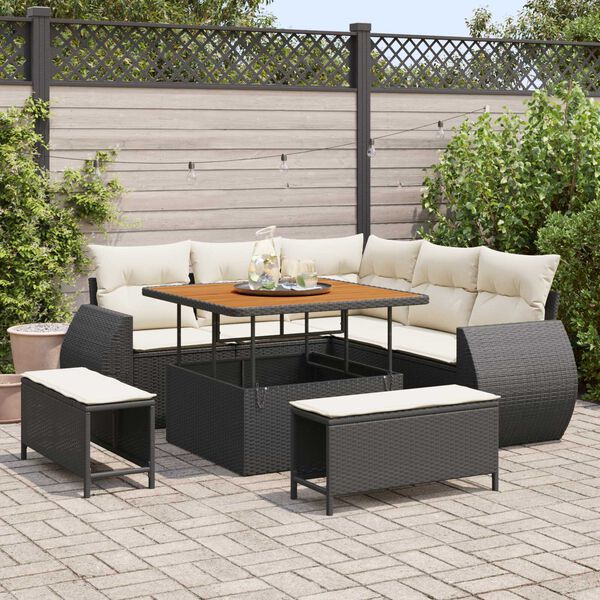 vidaXL Gartensofa-set mit Kissen 8 pcs Schwarz und Creme Poly-Rattan