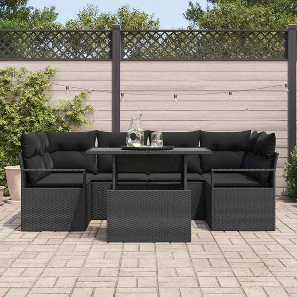 vidaXL Gartensofa-set mit Speicher 7 pcs Schwarz Poly-Rattan
