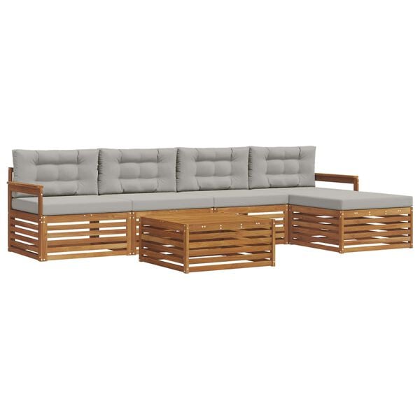 vidaXL Outdoor-Sofagarnitur mit Kissen 6 pcs Nat&uuml;rlich und Hellgrau