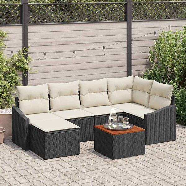 vidaXL Gartensofa-set mit Kissen 7 pcs Schwarz Poly-Rattan