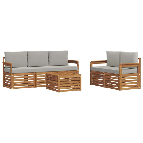 vidaXL Sofagarnituren 6 pcs Nat&uuml;rlich und Hellgrau Massivholz Akazie