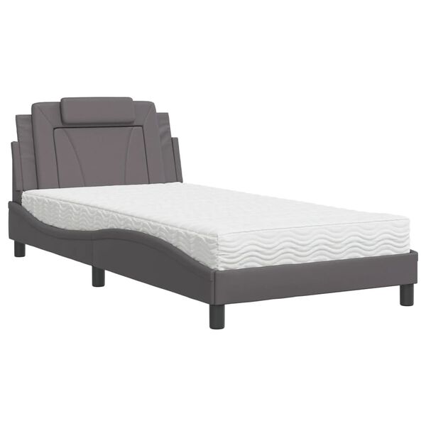 vidaXL Bett "Viana" mit Matratze Grau 100x200 cm Kunstleder