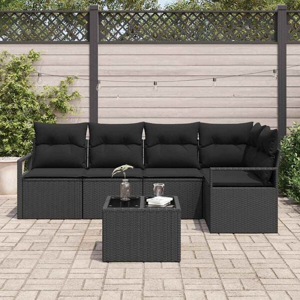 vidaXL Sofa Set mit Kissen 6 pcs Schwarz Poly Rattan