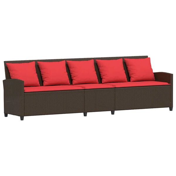 vidaXL Gartensofa 5-Sitzer mit Kissen Braun Poly Rattan