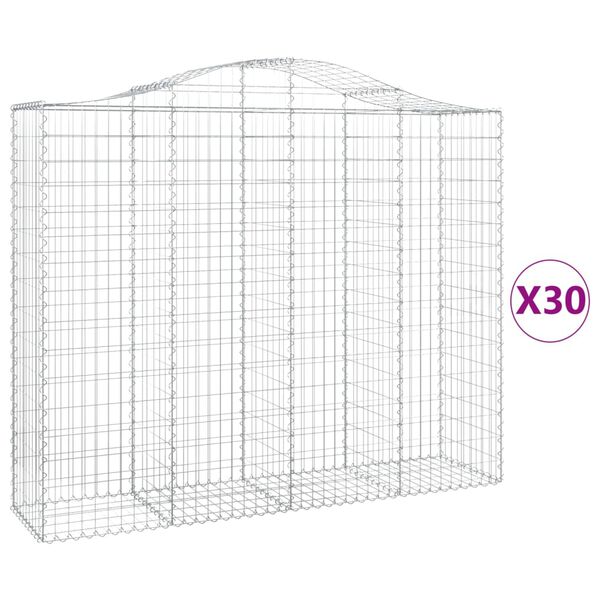 vidaXL Gabionen mit Hochbogen 30Stk. 200x50x160/180cm Verzinktes Eisen