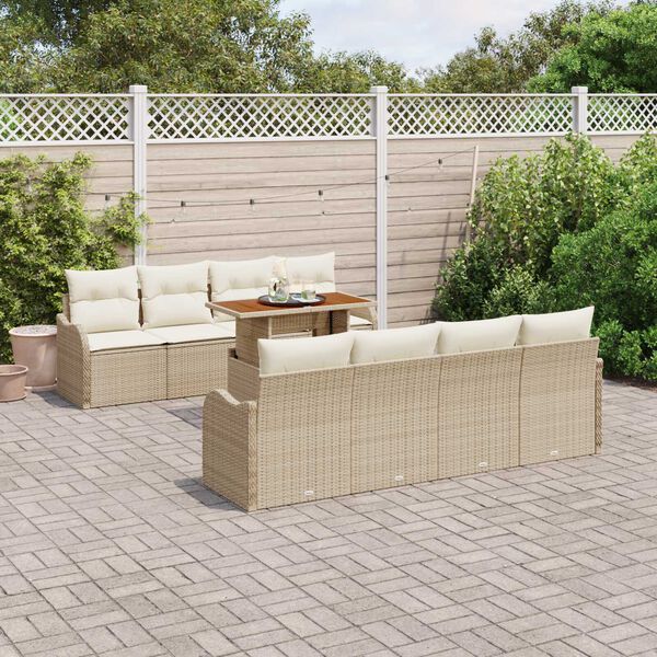 vidaXL Garten-Sofa-Set mit Speicher 9 pcs Beige Poly Rattan