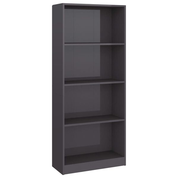 vidaXL B&uuml;cherregal 4 F&auml;cher Hochglanz-Grau 60x24x142 cm Holzwerkstoff
