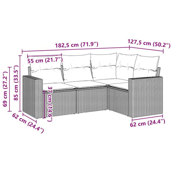 vidaXL 4-tlg. Garten-Sofagarnitur mit Kissen Braun Poly Rattan