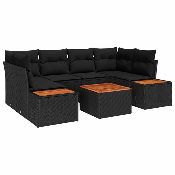 vidaXL Garten-Sofa-Set mit Kissen 6 pcs Schwarz Poly Rattan