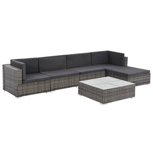 vidaXL 6-tlg. Garten-Lounge-Set mit Auflagen Poly Rattan Grau