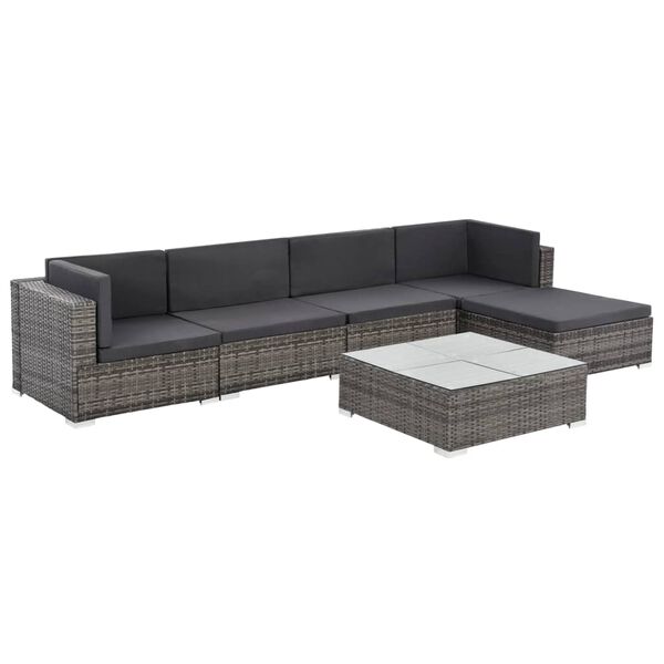 vidaXL 6-tlg. Garten-Lounge-Set mit Auflagen Poly Rattan Grau