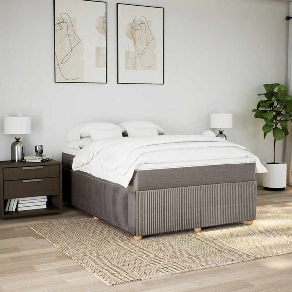 vidaXL Boxspringbett mit Matratze Taupe 140x200 cm Stoff
