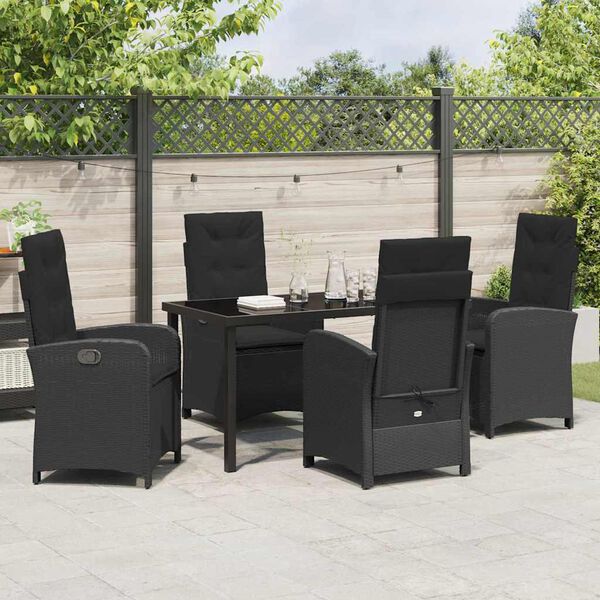 vidaXL Garten Essgruppe mit Kissen 5 pcs Schwarz Poly-Rattan