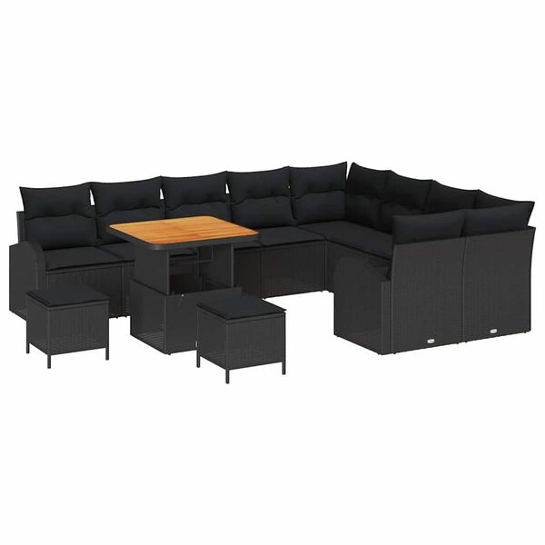 vidaXL Garten-Sofa-Set mit Kissen 12 pcs Schwarz Poly Rattan