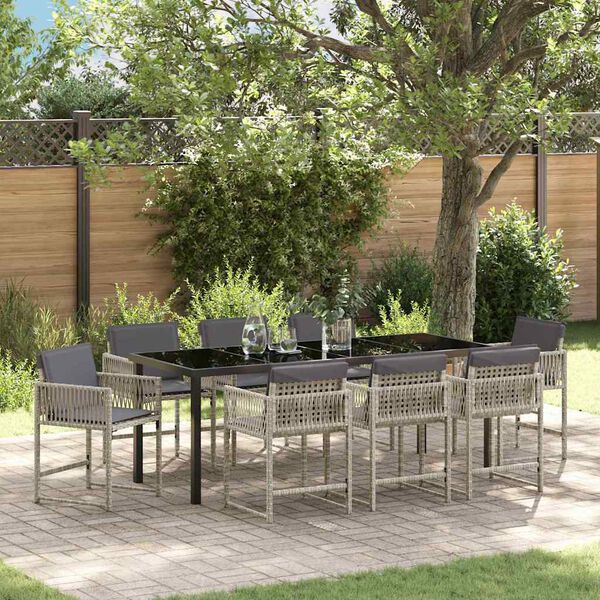 vidaXL Garten Essgruppe 9 pcs Hellgrau Poly-Rattan