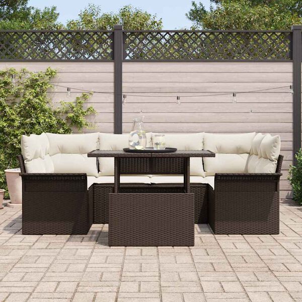 vidaXL Garten-Sofa-Set mit Kissen 7 pcs Braun Poly-Rattan