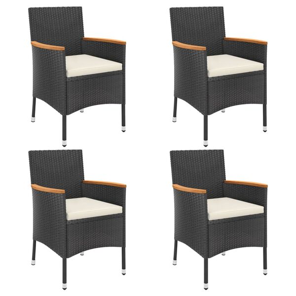 vidaXL 5-tlg. Garten-Bistro-Set mit Kissen Schwarz Poly Rattan