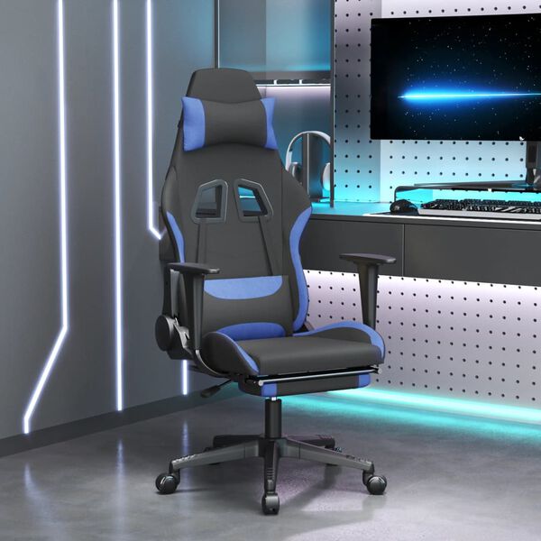 vidaXL Gaming-Stuhl mit Fu&szlig;st&uuml;tze Schwarz und Blau Stoff