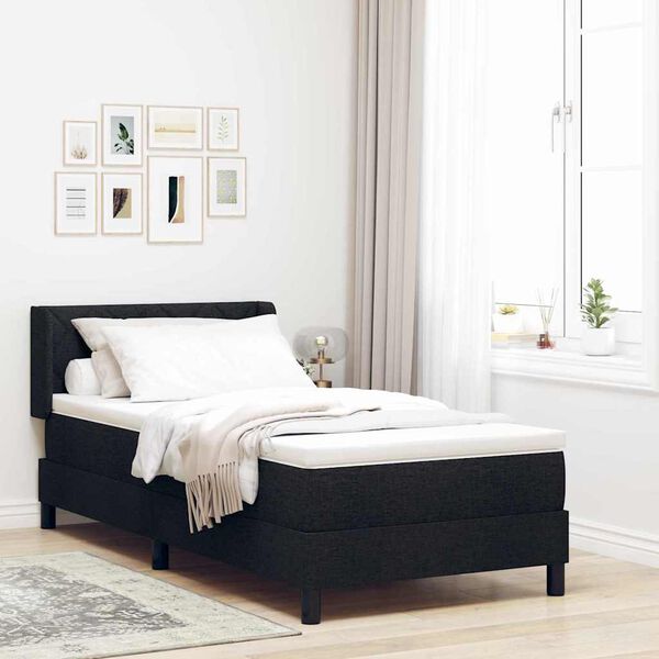 vidaXL Boxspringbett mit Matratze Schwarz 190 x 90 cm Polyester