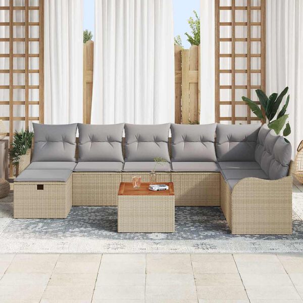 vidaXL Gartensofa-set mit Kissen mit Speicher 9 pcs Beige Poly-Rattan
