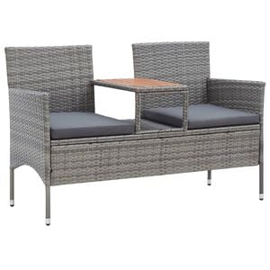 vidaXL 2-Sitzer-Gartenbank mit Teetisch 143 cm Poly Rattan Grau