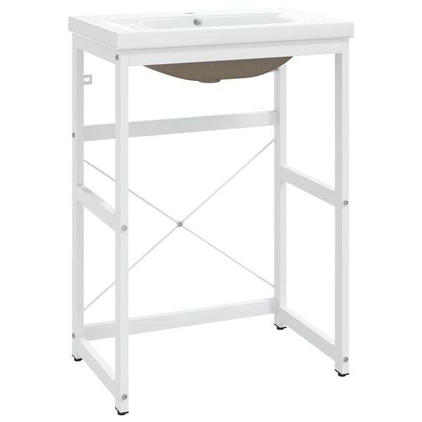 vidaXL Badezimmer-Waschtischgestell mit Waschbecken Wei&szlig; Eisen