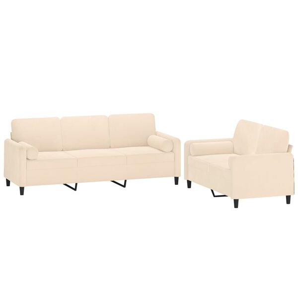 vidaXL 2-tlg. Sofagarnitur mit Kissen Creme Samt