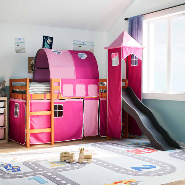 vidaXL Kinderhochbett mit Turm Rosa 80x200 cm Massivholz Kiefer