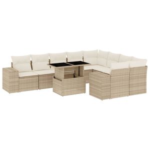 vidaXL 10-tlg. Garten-Sofagarnitur mit Kissen Beige Poly Rattan