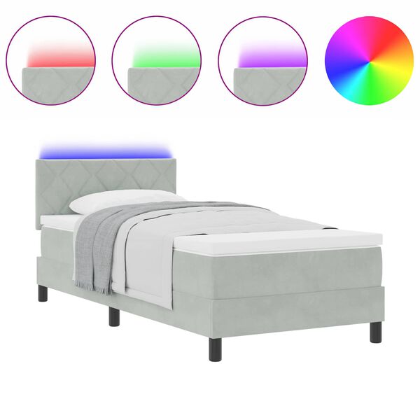 vidaXL LED Boxspringbett mit Matratze Hellgrau 90 x 200 cm Samt